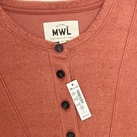 Madewell MWL Rust Cozybrushed Henley Button Pullover Top Relaxed Fit Size M NWT - Picture 4 of 14
